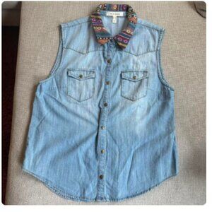 Denim button down tank top